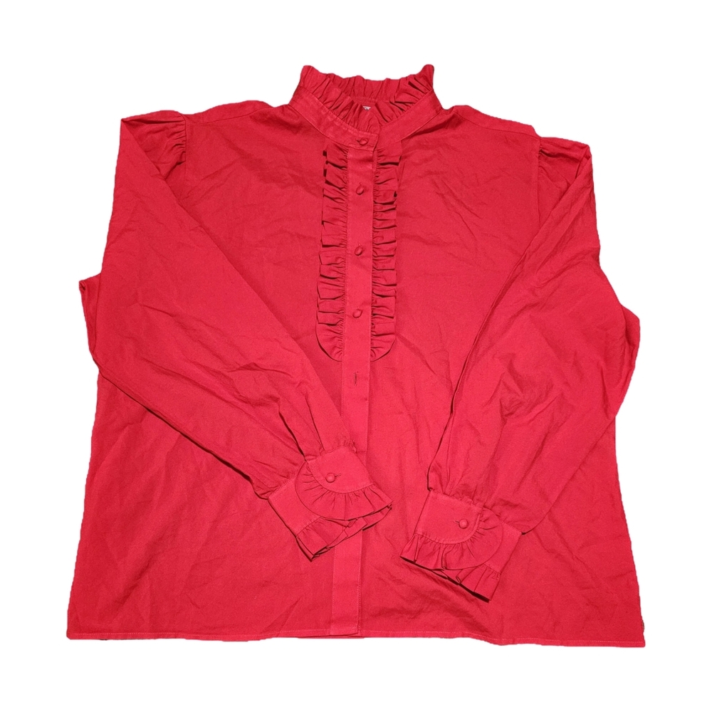 Chic Red Ruffled Women's Blouse